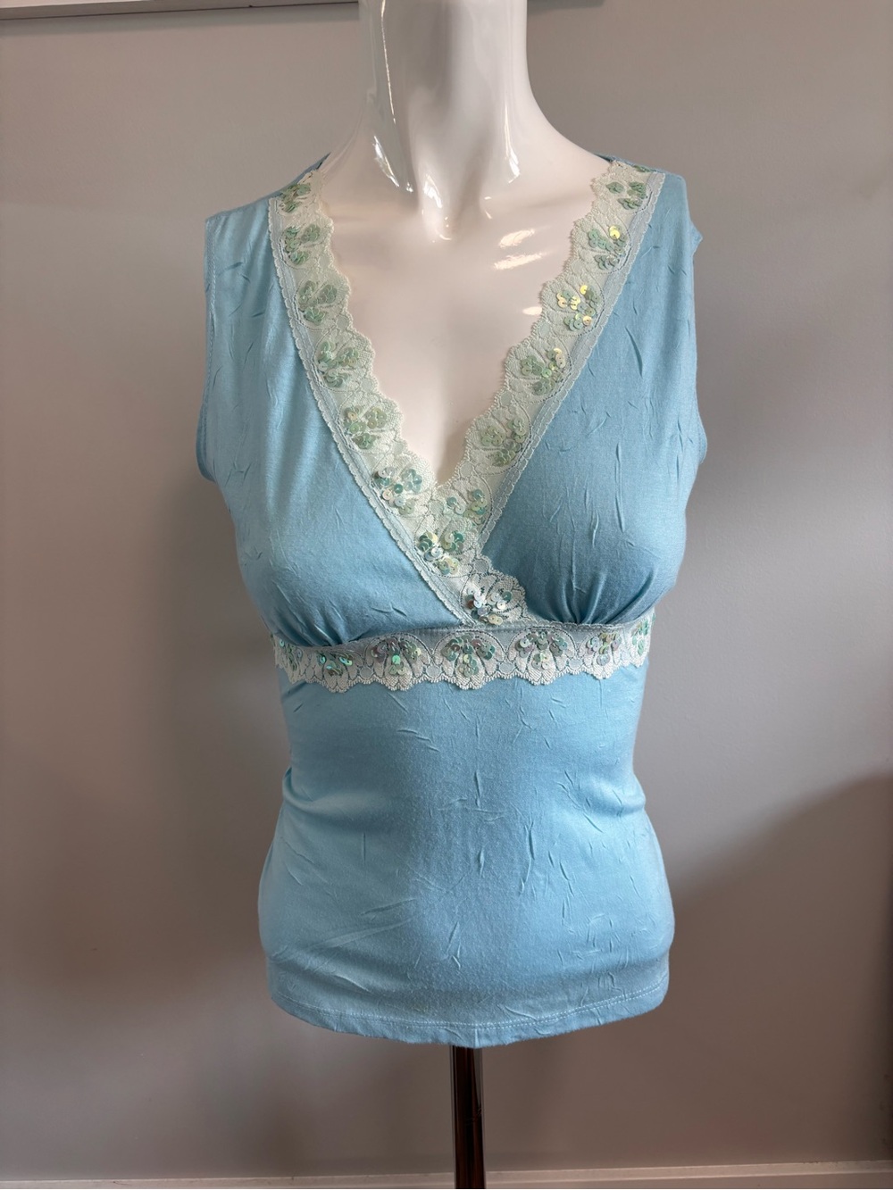 Y2K Reitmans Light Blue Lace-Trim V-Neck Babydoll Camisole